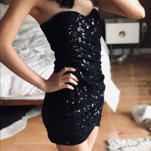 Black sequins bodycon strapless clubbing dress XS